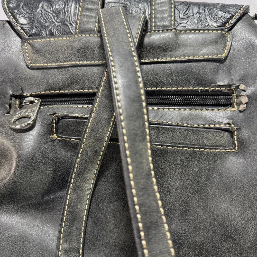 Montana West Womens Western Tooled Studded Backpack Purse Charcoal Gray Black